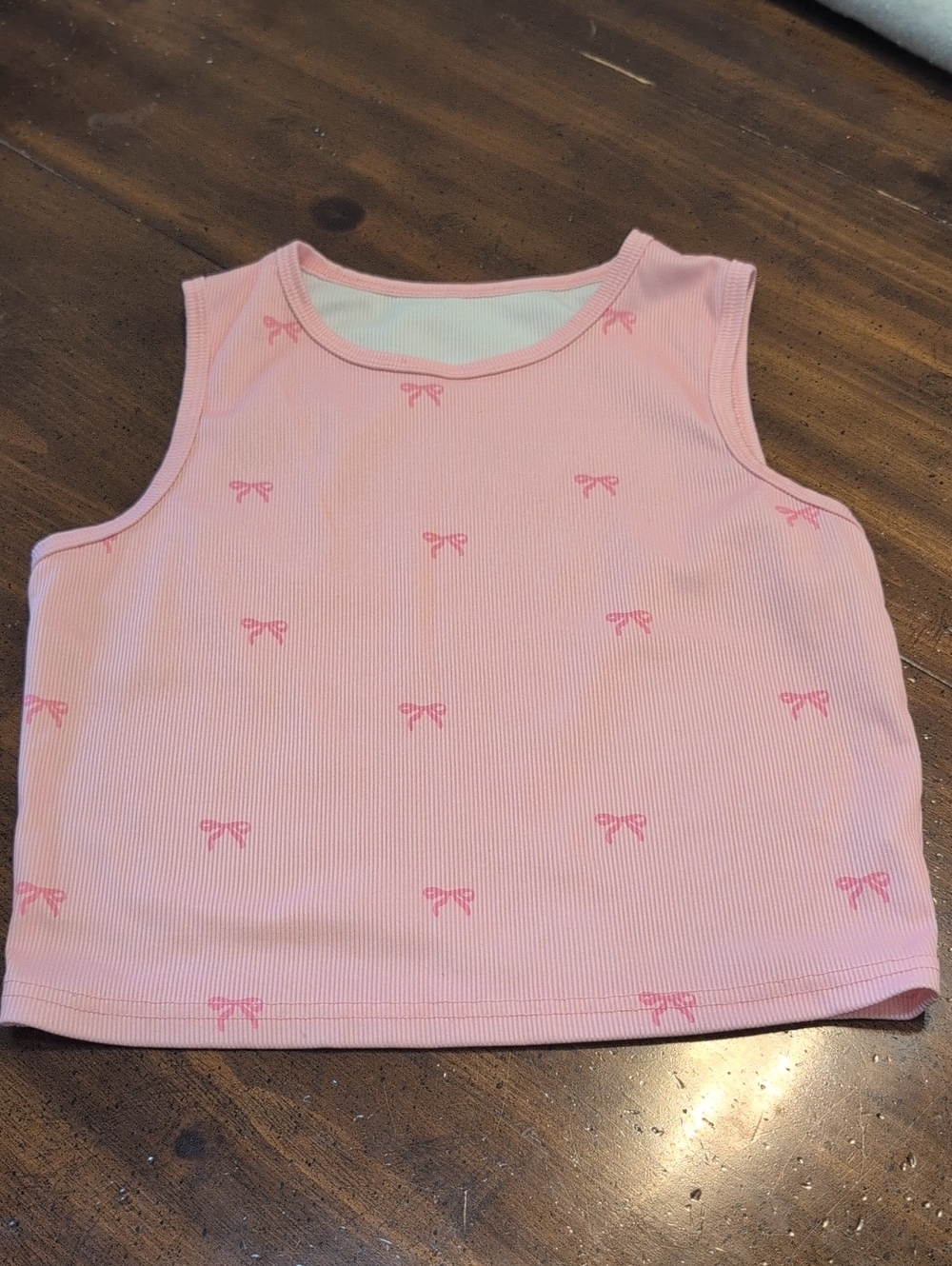 SHEIN Pink Bow-Print Girls' Sleeveless Tank Top
